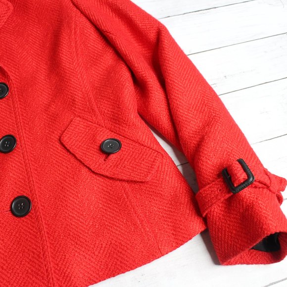Jones New York Vintage Women's Peacoat Jacket Size M Red Tweed Wool Blend - Picture 5 of 9